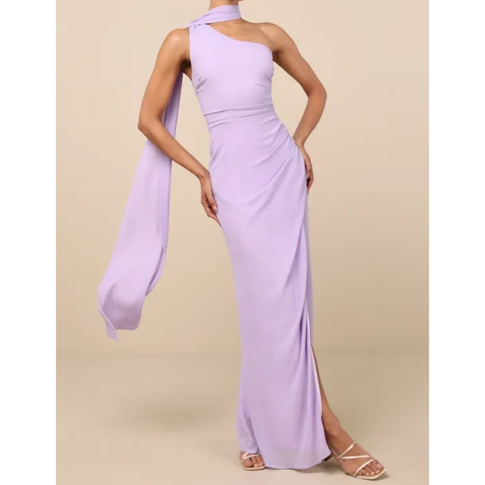 Lulus Adeline‎ Lavender One Shoulder Scarf Maxi Dress XL New With Imperfections